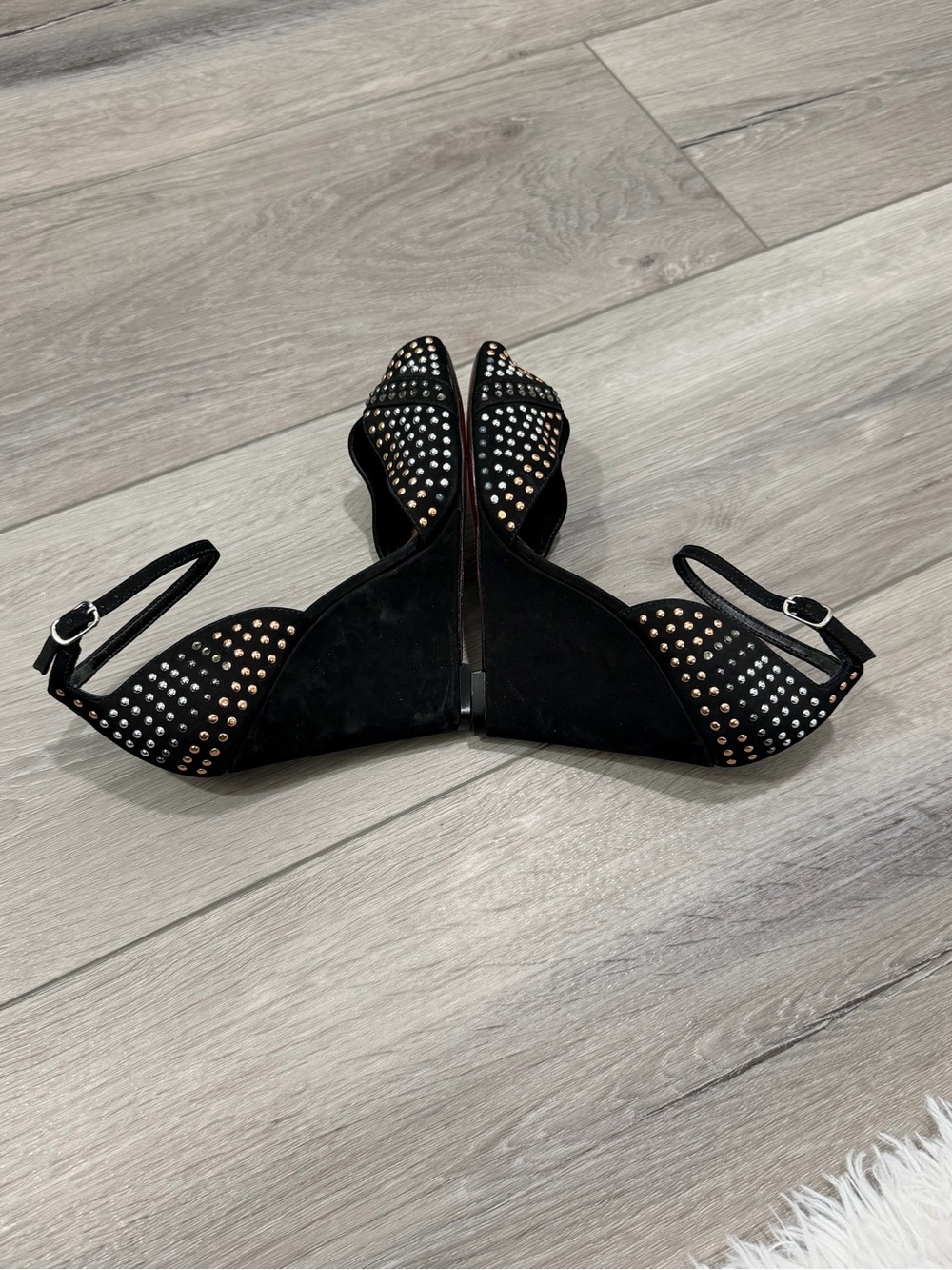 Women’s Schutz Black Suede Beaded Wedge Sandals Size 8 Retails: $215 - Picture 6 of 7